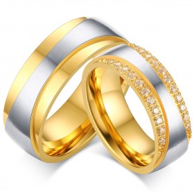 Alliance Couple Doré à l'Or Fin Zirconium Strass bobijoo