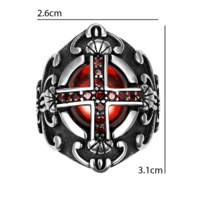 BA0042 BOBIJOO Jewelry Anello Croce Templare Realista Di Pietra Rossa, Gotico