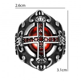 BA0042 BOBIJOO Jewelry Siegelring Ring Templer Kreuz Royalist Rotem Stein Gothic