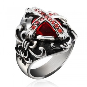 BA0042 BOBIJOO Jewelry Siegelring Ring Templer Kreuz Royalist Rotem Stein Gothic