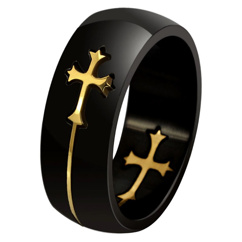 BA0047 BOBIJOO Jewelry Ring Alliance Kreuz Templer-Ritter, Schwarz