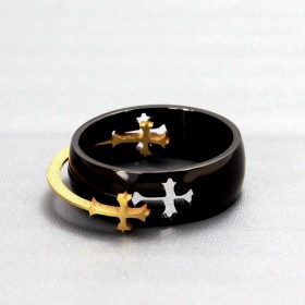 BA0047 BOBIJOO Jewelry Ring Alliance Kreuz Templer-Ritter, Schwarz