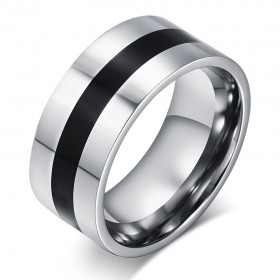 Bague Alliance Acier Inoxydable Liseré Noir bobijoo