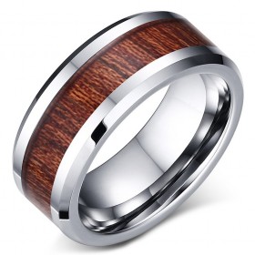 BA0053 BOBIJOO Jewelry Anello Di Alleanza Acciaio Inossidabile Legno Kao Hawaii