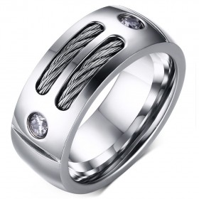 BA0045 BOBIJOO Jewelry Ring-Alliance-Edelstahl-Zirkonium-Kabel