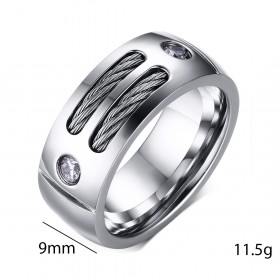 Bague Alliance Acier Inoxydable Cable Zirconium bobijoo