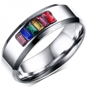 BA0046 BOBIJOO Jewelry Anillo de la Alianza Gay Lesbiana arco iris de Acero Inoxidable arco iris