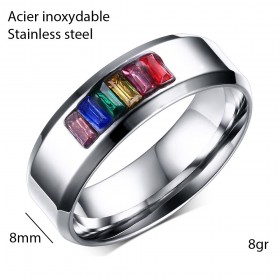 BA0046 BOBIJOO Jewelry Anello di Alleanza Gay e Lesbiche rainbow in Acciaio Inox Arcobaleno