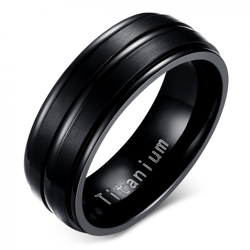 Bague Alliance Titanium Ciselée Noire Mate et Brillante bobijoo