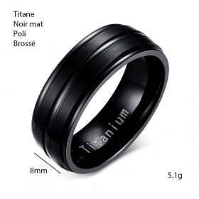 BA0055 BOBIJOO Jewelry Ring Alliance Titanium Engraved Black Matte and Shiny