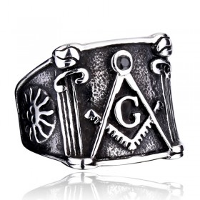 BA0057 BOBIJOO Jewelry Ring Siegelring Masonic Freimaurer Winkel Zirkel Sonne Edelstahl