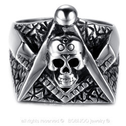 BA0058 BOBIJOO Jewelry Ring Siegelring totenkopf Masonic Freimaurer Winkel Zirkel