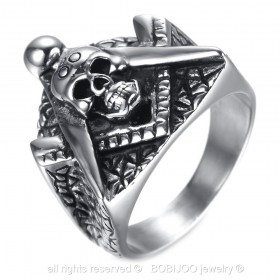 BA0058 BOBIJOO Jewelry Ring Siegelring totenkopf Masonic Freimaurer Winkel Zirkel