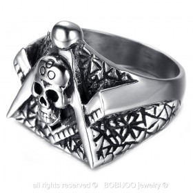 BA0058 BOBIJOO Jewelry Ring Siegelring totenkopf Masonic Freimaurer Winkel Zirkel