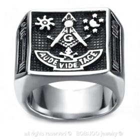 BA0059 BOBIJOO Jewelry Ring Siegelring Aude Leer Tace schädel Masonic Freimaurer