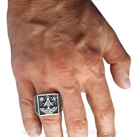 BA0059 BOBIJOO Jewelry Ring Siegelring Aude Leer Tace schädel Masonic Freimaurer