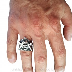 BA0058 BOBIJOO Jewelry Ring Signet ring, skull Masonic Frank Mason Bracket Compass