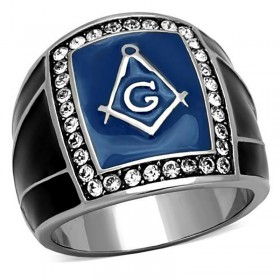 BA0062 BOBIJOO Jewelry Ring Siegelring Masonic Freimaurer Email Blau Schwarz Edelstahl