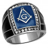 Bague Chevalière Masonic Franc Maçon Email Bleu Noir Acier Inoxydable bobijoo