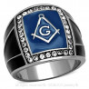 Bague Chevalière Masonic Franc Maçon Email Bleu Noir Acier Inoxydable bobijoo