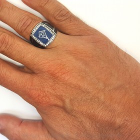 Bague Chevalière Masonic Franc Maçon Email Bleu Noir Acier Inoxydable bobijoo