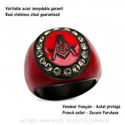 BA0064 BOBIJOO Jewelry Ring Siegelring Masonic Freimaurer-Mail-Bordeaux-Rot, Edelstahl