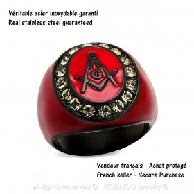 Bague Chevalière Masonic Franc Maçon Email Bordeau Acier Inoxydable bobijoo