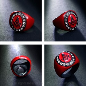 BA0064 BOBIJOO Jewelry Ring Siegelring Masonic Freimaurer-Mail-Bordeaux-Rot, Edelstahl