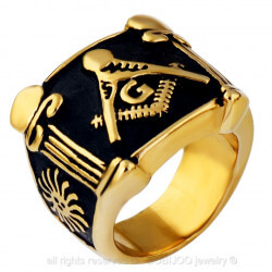 BA0067 BOBIJOO Jewelry Ring Siegelring Masonic Freimaurer Gold-und Schwarz-Edelstahl