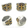 BA0066 BOBIJOO Jewelry Ring Siegelring Fleur de Lys Gold, Schwarz und Edelstahl