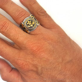 BA0066 BOBIJOO Jewelry Anillo Anillo anillo de la Flor de Lis de Oro y de Acero Inoxidable Negro