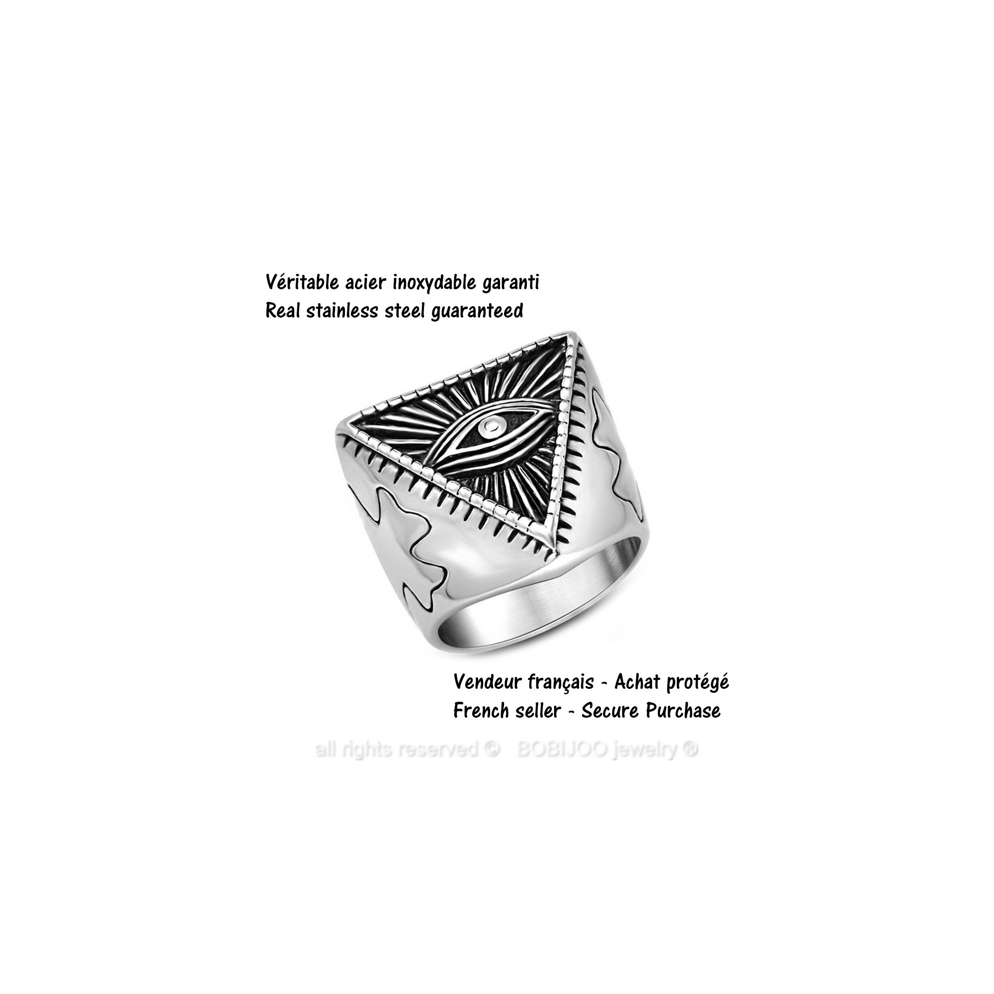BOBIJOO Jewelry - Bague Chevalière Illuminati Oeil De La Providence Argenté Acier Inoxydable - 58 (8 US