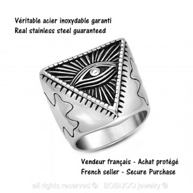 Bague Illuminati Pyramide Oeil Acier Inoxydable bobijoo