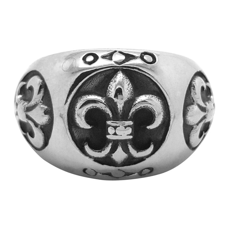 BA0076 BOBIJOO Jewelry Ring Siegelring Fleur de Lys Edelstahl