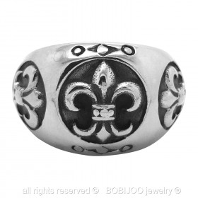 BA0076 BOBIJOO Jewelry Ring Siegelring Fleur de Lys Edelstahl