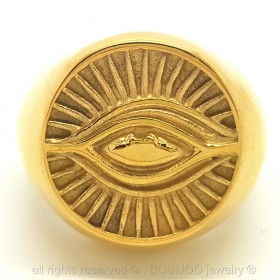 BA0077 BOBIJOO Jewelry Ring Siegelring Illuminati Auge Vergoldet