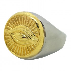 BA0079 BOBIJOO Jewelry Ring Signet ring Illuminati Eye Silver and gold