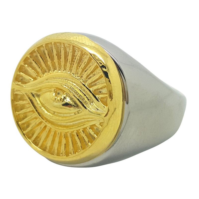 BA0079 BOBIJOO Jewelry Anillo sortija de Sello de los Illuminati Ojo de Plata y oro