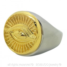 BA0079 BOBIJOO Jewelry Ring Signet ring Illuminati Eye Silver and gold