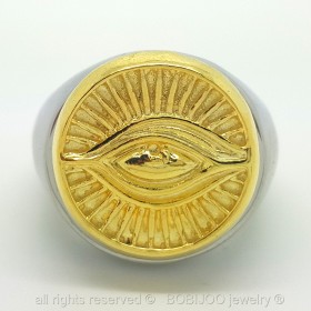 BA0079 BOBIJOO Jewelry Ring Signet ring Illuminati Eye Silver and gold