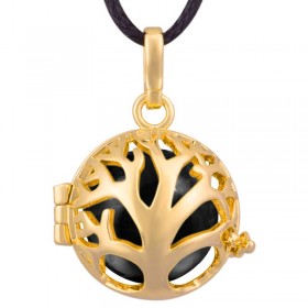 GR0014 BOBIJOO Jewelry Necklace Pendant Bola Cage Musical Tree of Life, Gold