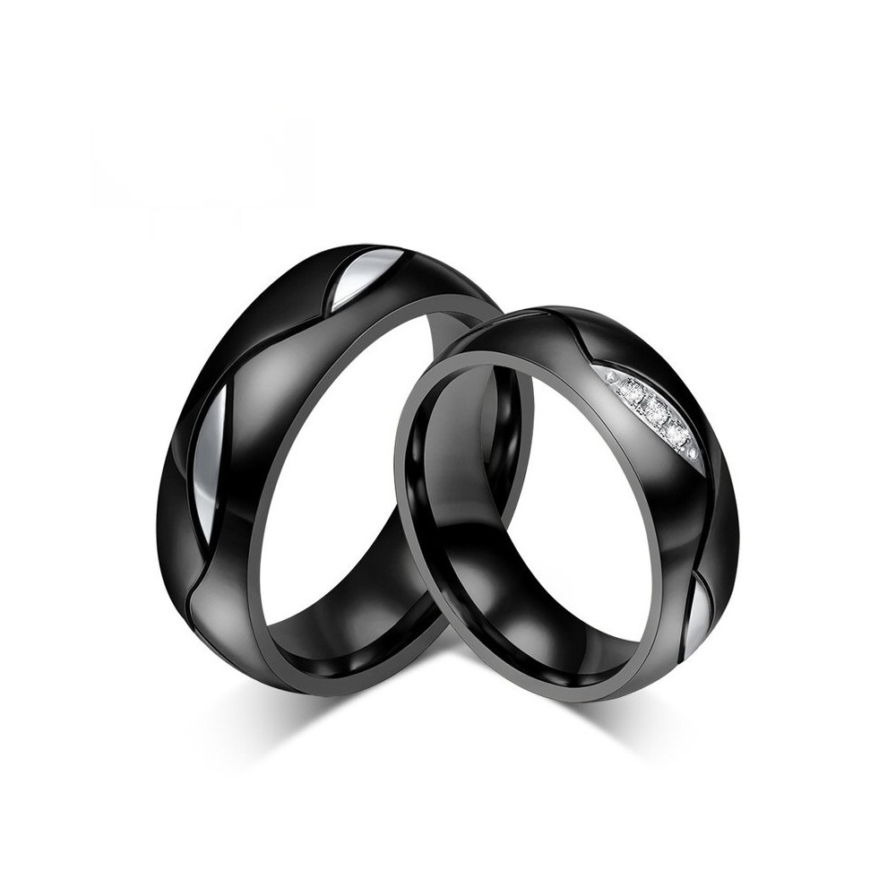 AL0005 BOBIJOO Jewelry Alliance Joint Ring Titanium Black Rhinestones