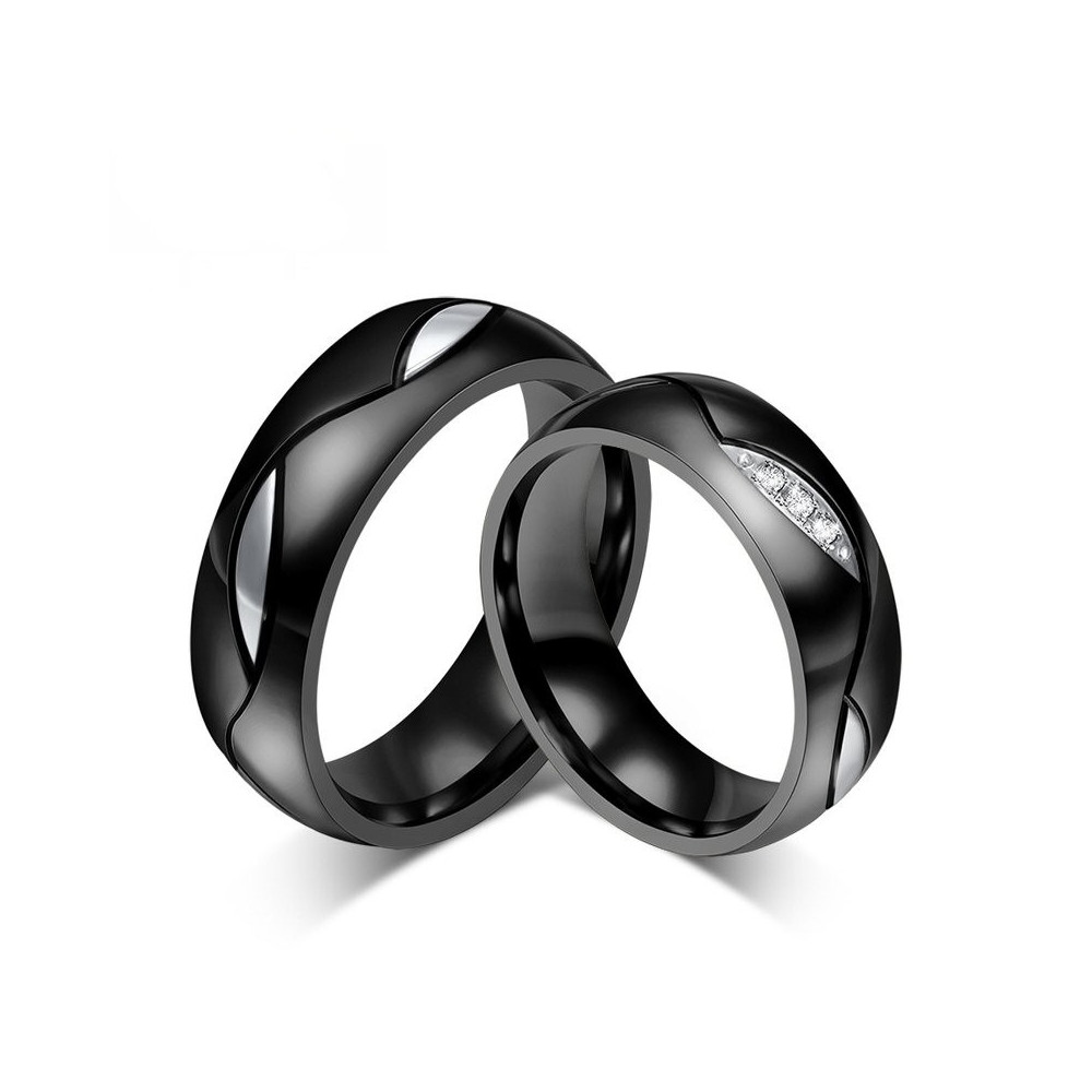 Alliance Mixte Anneau Noir Titane Strass bobijoo