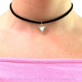 PEF0014 BOBIJOO Jewelry Ras Neck Triangle White Marble Golden Leather