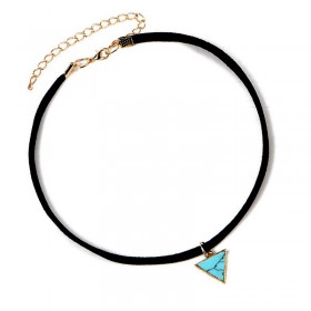 PEF0015 BOBIJOO Jewelry Ras Neck Triangle Blue Marble Golden Leather