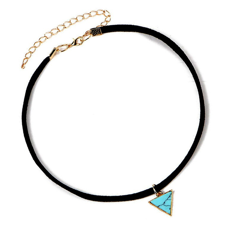 PEF0015 BOBIJOO Jewelry Ras Neck Triangle Blue Marble Golden Leather