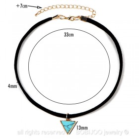 PEF0015 BOBIJOO Jewelry Ras Neck Triangle Blue Marble Golden Leather