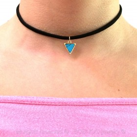 PEF0015 BOBIJOO Jewelry Ras Neck Triangle Blue Marble Golden Leather