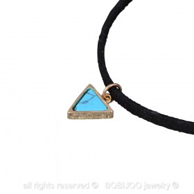 PEF0015 BOBIJOO Jewelry Ras Collo Triangolo Blu In Marmo Golden Pelle