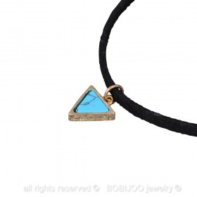 PEF0015 BOBIJOO Jewelry Ras Neck Triangle Blue Marble Golden Leather